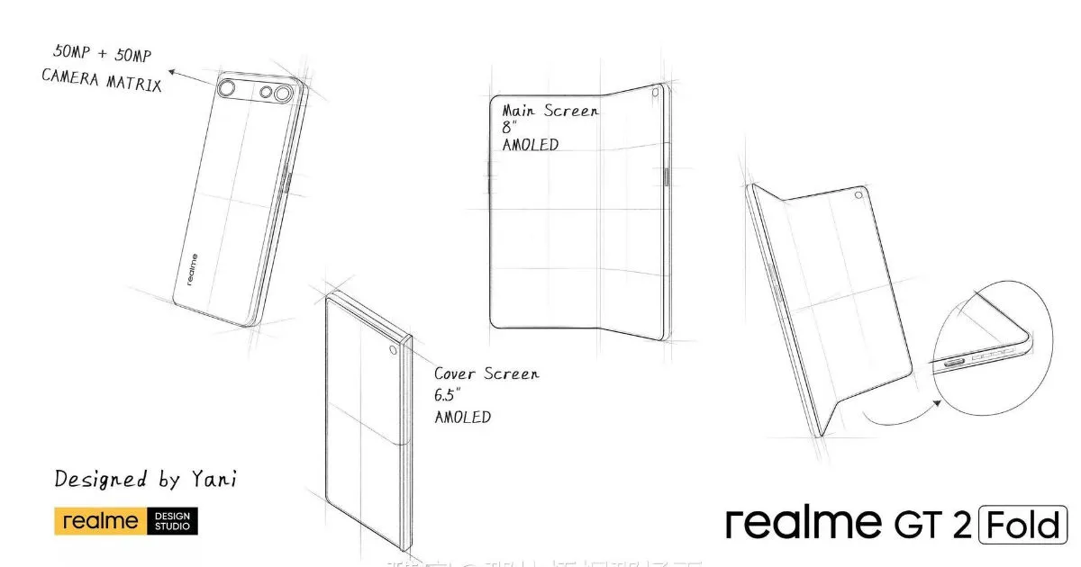 Предполагаемые эскизы дизайна складной конструкции Realme GT 2, представленные в Интернете, раскрывают основные характеристики, директор по маркетингу Realme дразнит запуск складных устройств в 2022 году