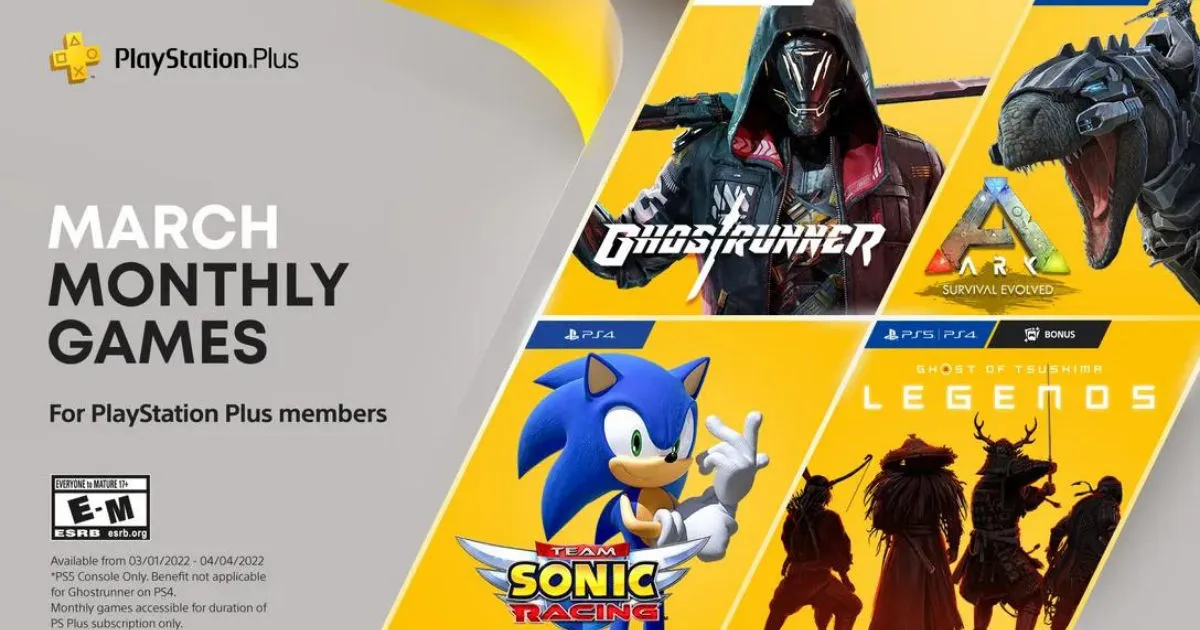 Представлены игры Sony PlayStation Plus на март 2022 года: Ark Survival Evolved, Ghostrunner, Ghost of Tsushima Legends, Team Sonic Racing