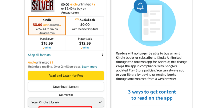Покупки книг Amazon Kindle — следующая жертва выставления счетов Google Play