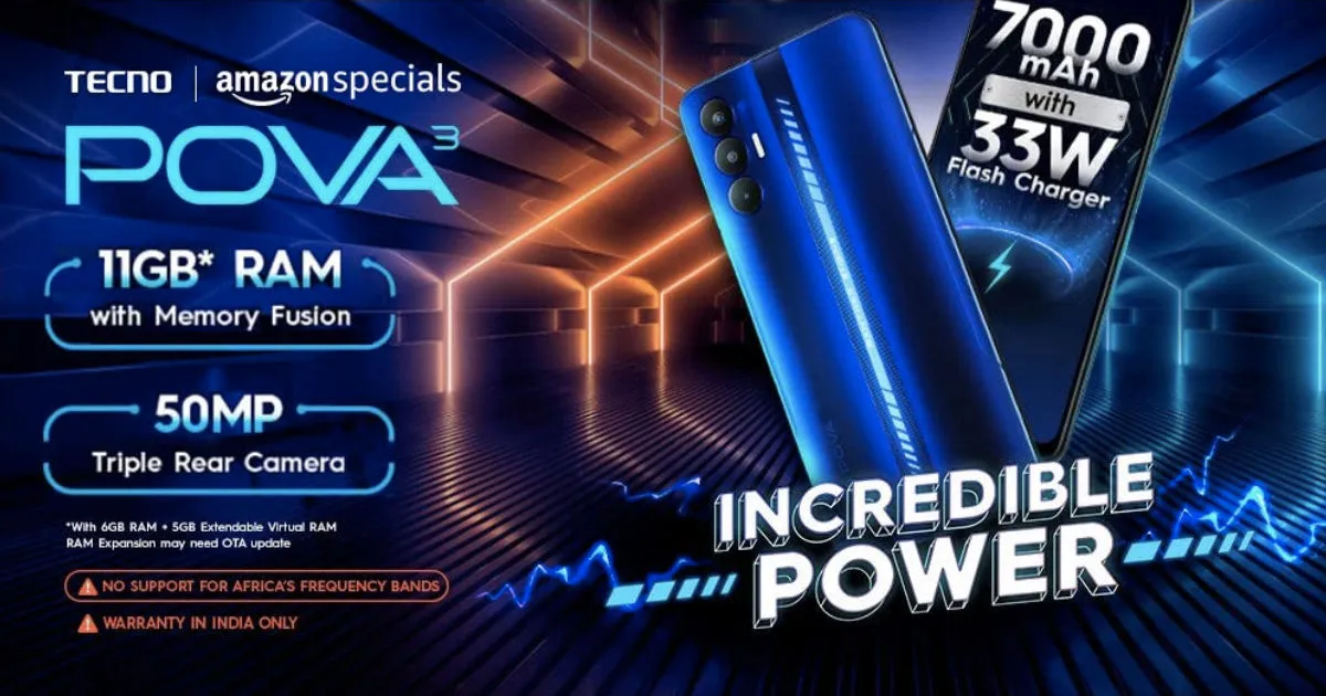 Tecno Pova 3 с батареей емкостью 7000 мАч и тройной задней камерой на 50 МП будет запущен вскоре после выхода тизера Amazon
