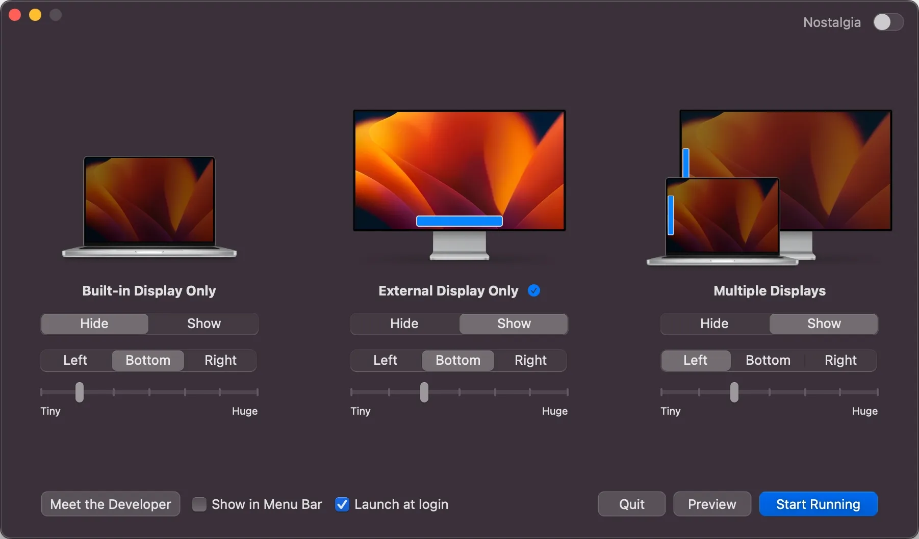 HiDock для Mac развертывает ваши предпочтительные настройки Dock в зависимости от настроек вашего дисплея.