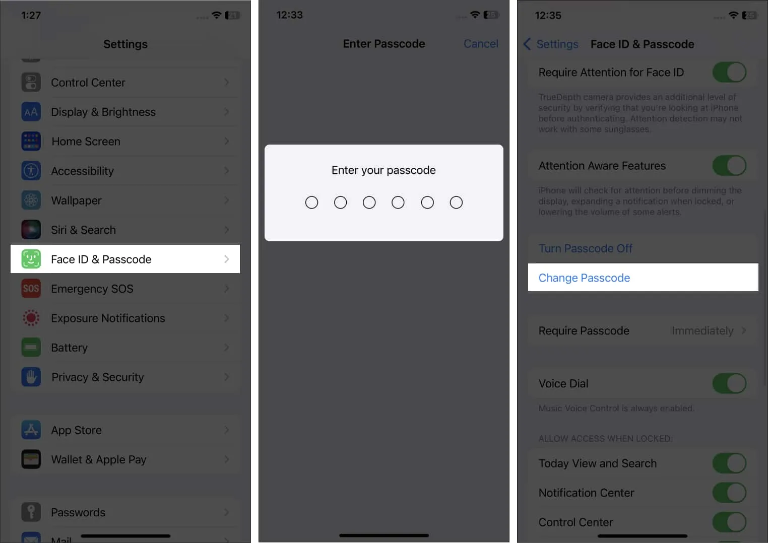 Selecteer Toegangscode wijzigen in de app Instellingen van de iPhone