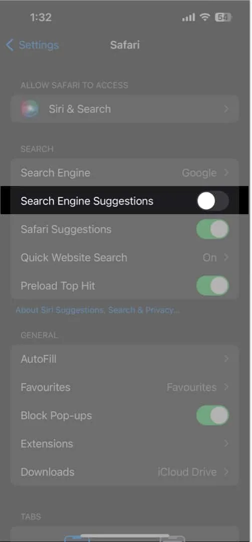 Desactivar las sugerencias del motor de búsqueda