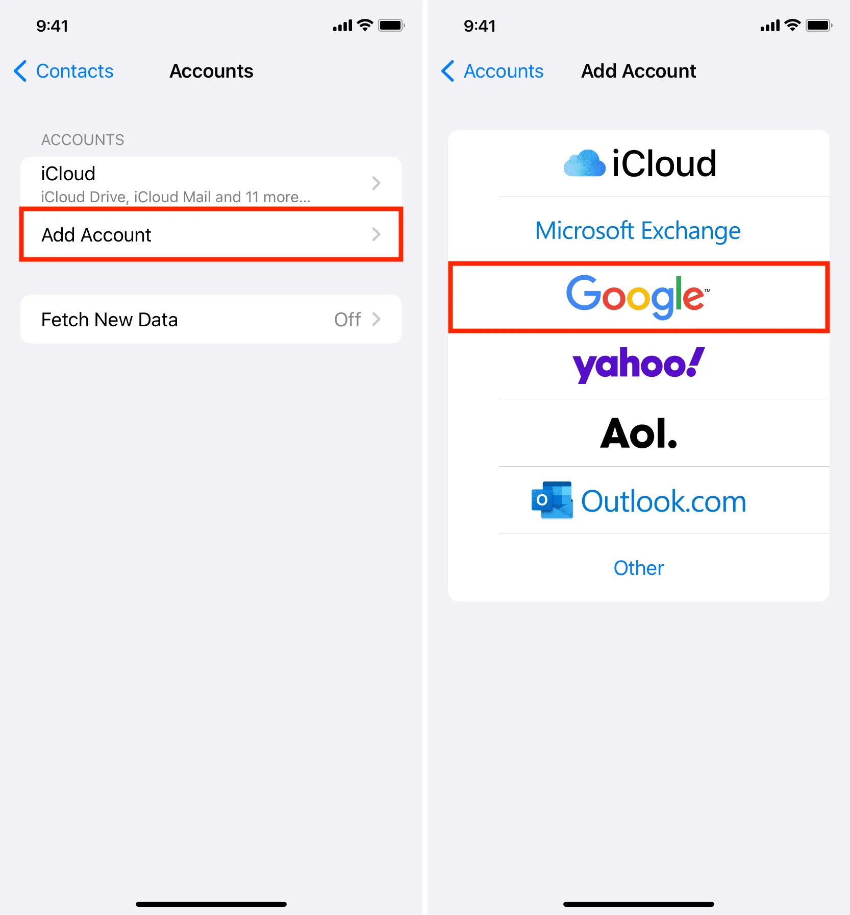 Add Google account to iPhone