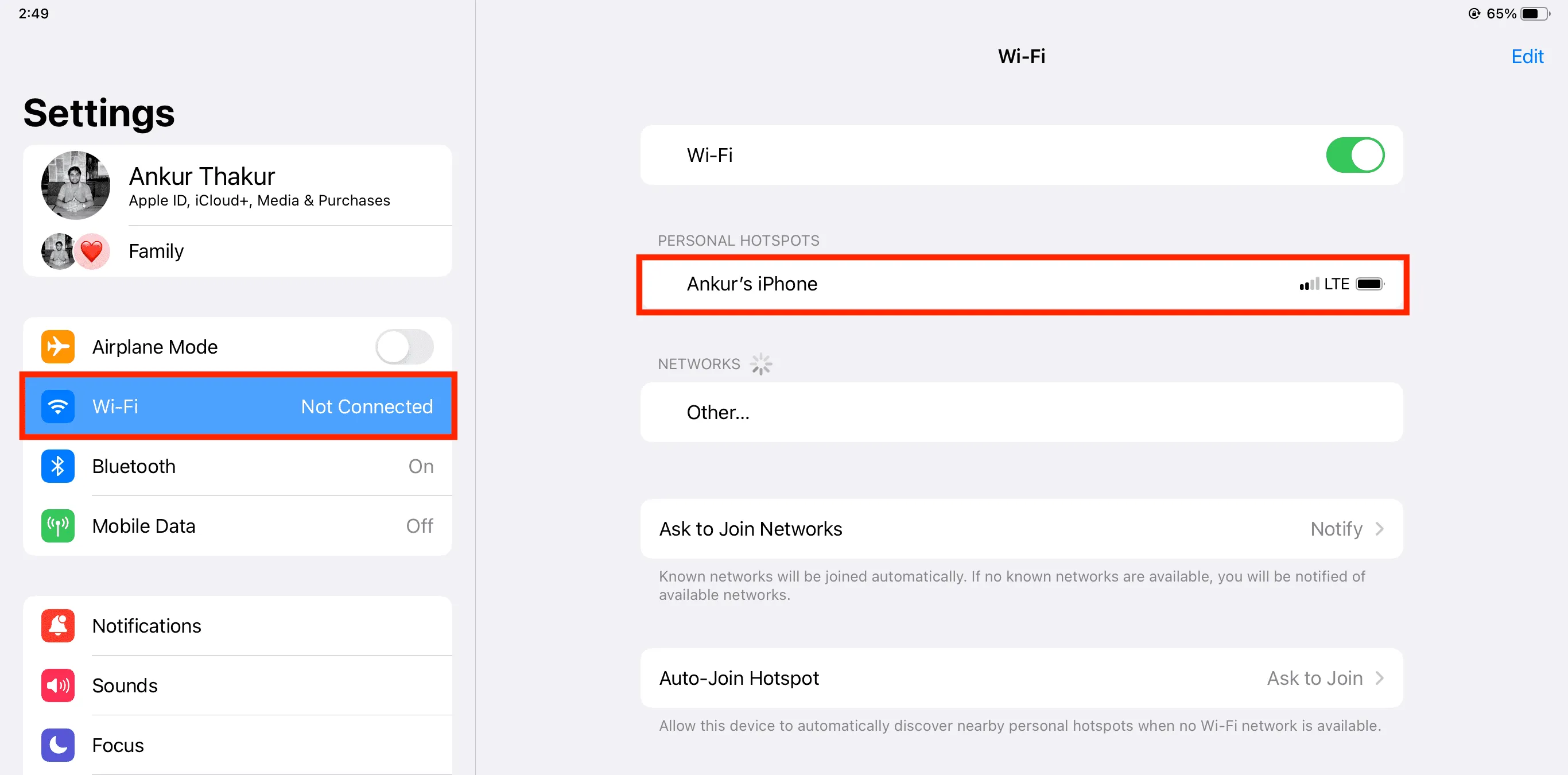 Instant Hotspot from iPhone to iPad